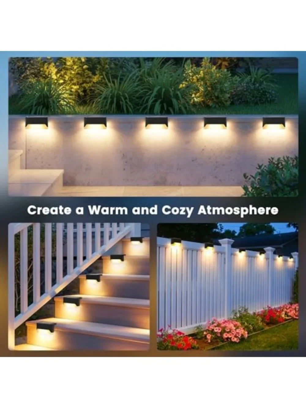 16 Pack Waterproof Solar Deck & Fence Lights - Outdoor Warm White LED Lighting